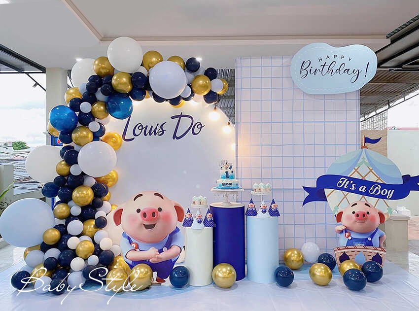 Trang trí sinh nhật cho bé Louis Do chủ đề lợn xanh