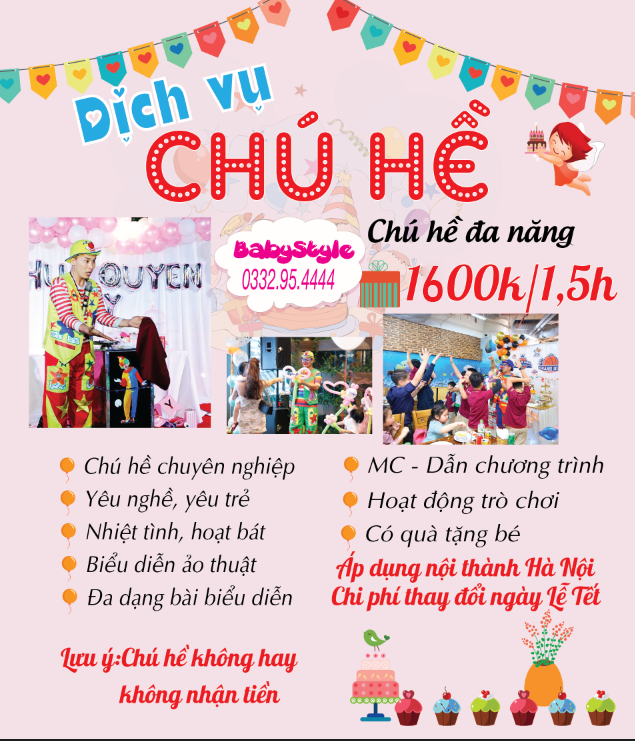 Giá dịch vụ chú hề đa năng ảo thuật là 1600k/1,5h