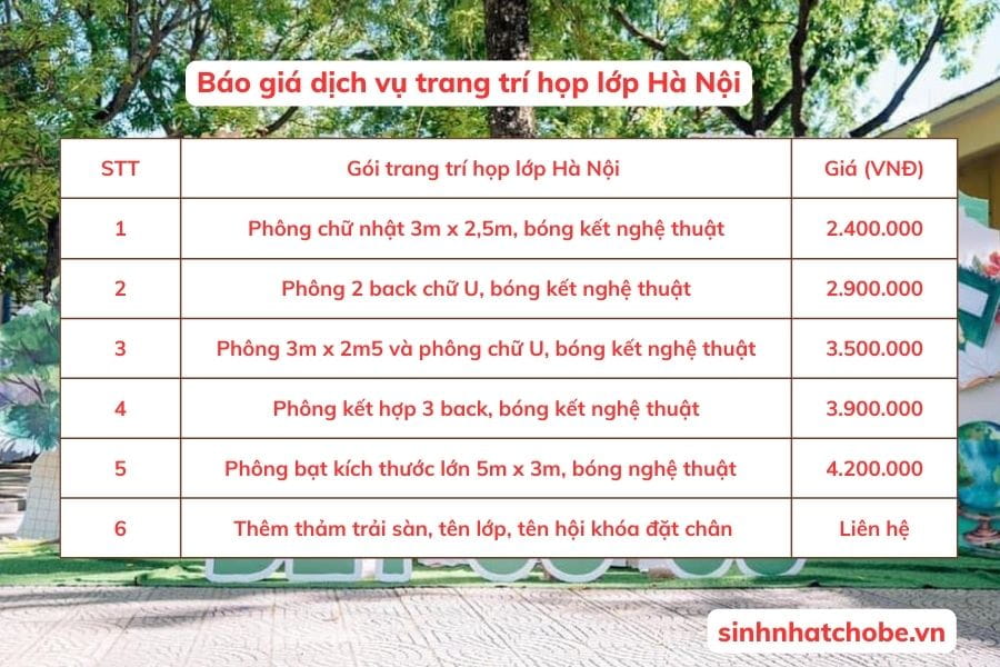 Giá dịch vụ trang trí họp lớp Hà Nội